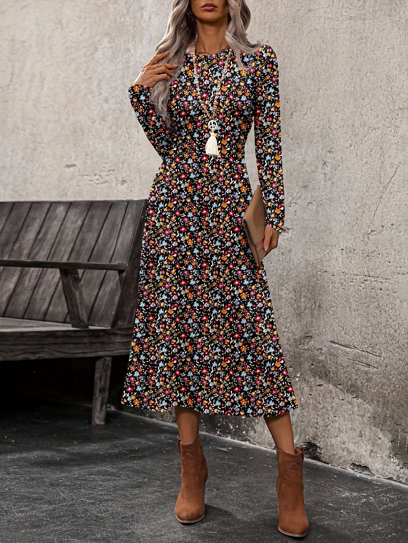 knee length dresses for ladies Ever-Pretty Elegant & Flattering Long Sleeve Asymmetrical Hem A-Line Midi Budget Bridesmaid Dress