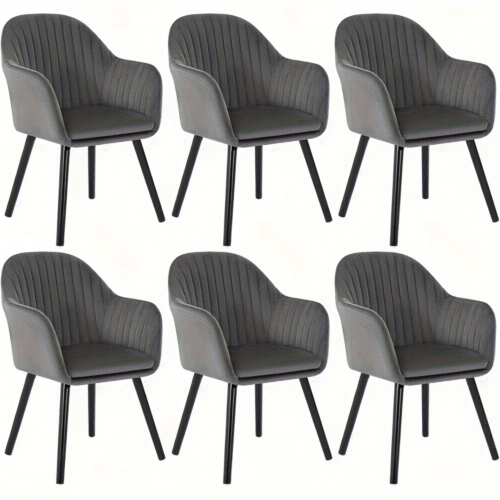Image of 6pcs Dining Room Chairs Kitchen Chairs Upholstered Chairs Living Room Chairs Design With Armchair Feet Black Velvet Solid Wood