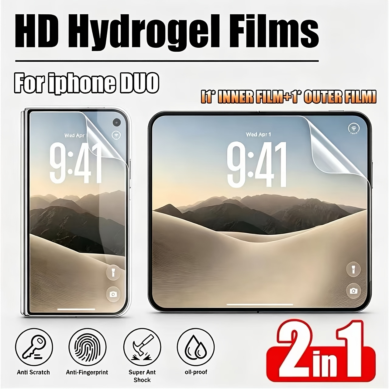 TEMU 2-in-1 For Iphone Duo Dual Screen Protector (includes Hydrogel Film And Outer Screen Sticker) Set, Dual Anti-fingerprint Hydrogel Film, Flexible
