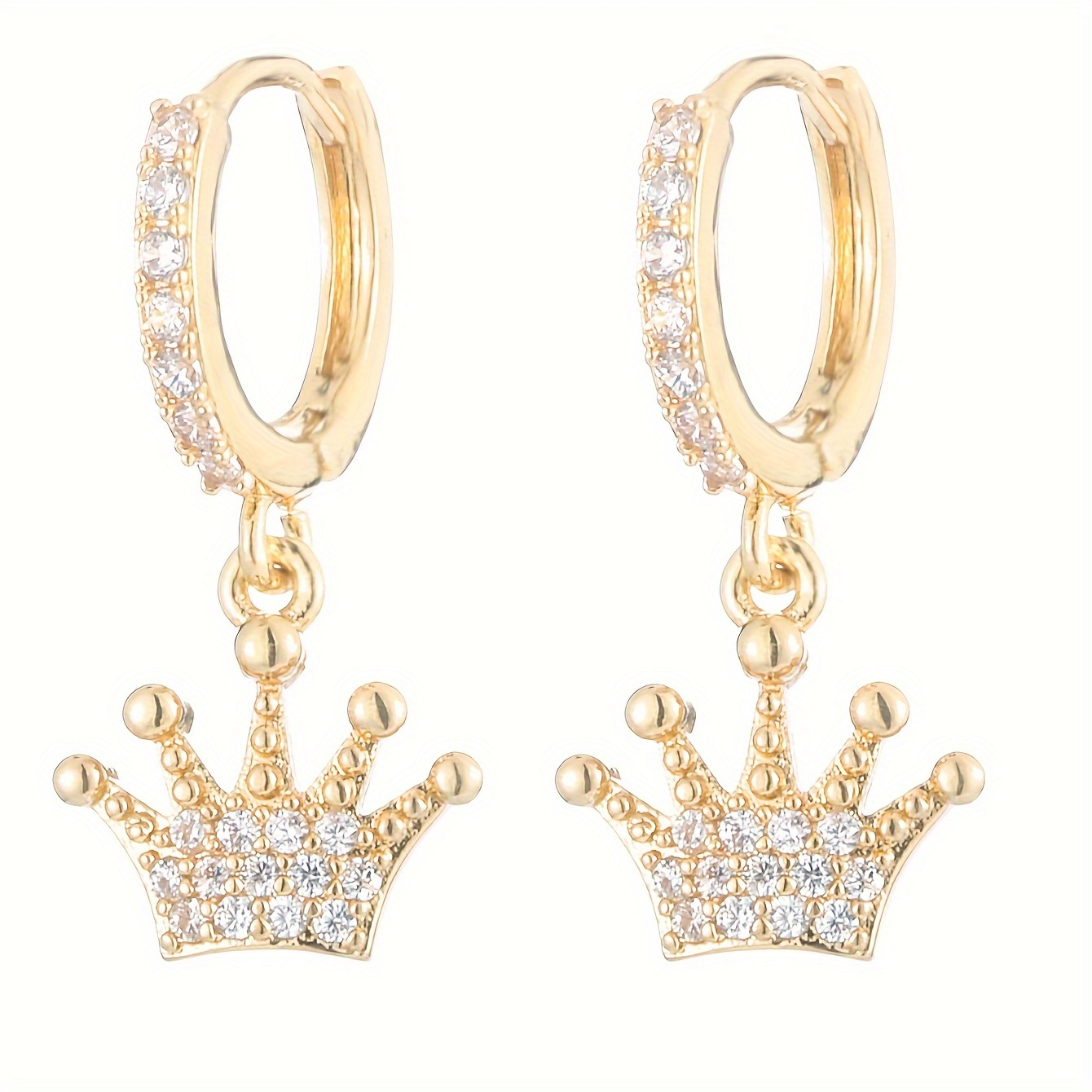 

Metal Crown Design Shiny Zircon Inlaid Dangle Earrings Elegant Luxury Style Delicate Female Gift