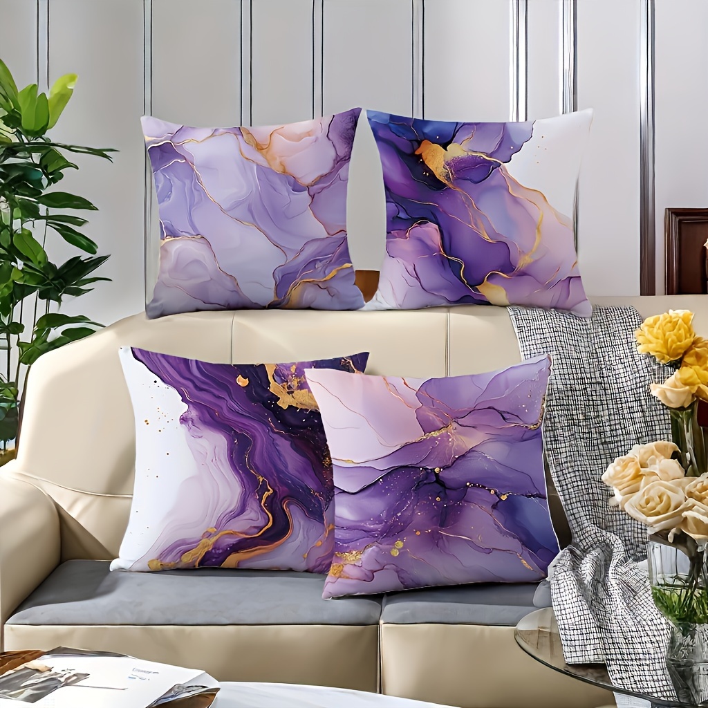 

4pcs Set Purple & - , , Zip For & Bedroom Decor - Polyester, Inserts Not Included
