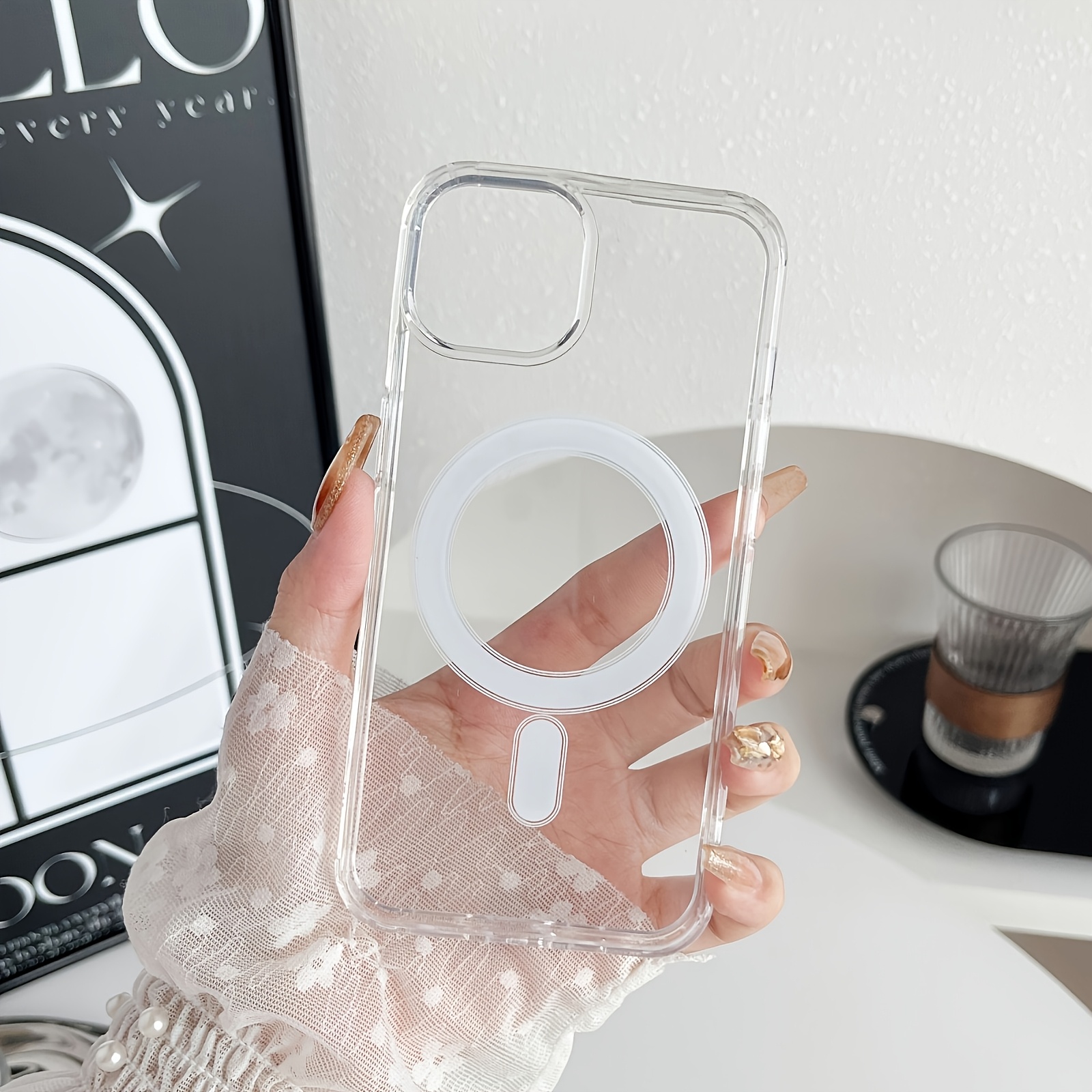 TEMU Coque de téléphone - Coque transparente de luxe magnétique antichoc pour iPhone 17 16 15 14 13 12 Pro , chargement fil magnétique, couverture