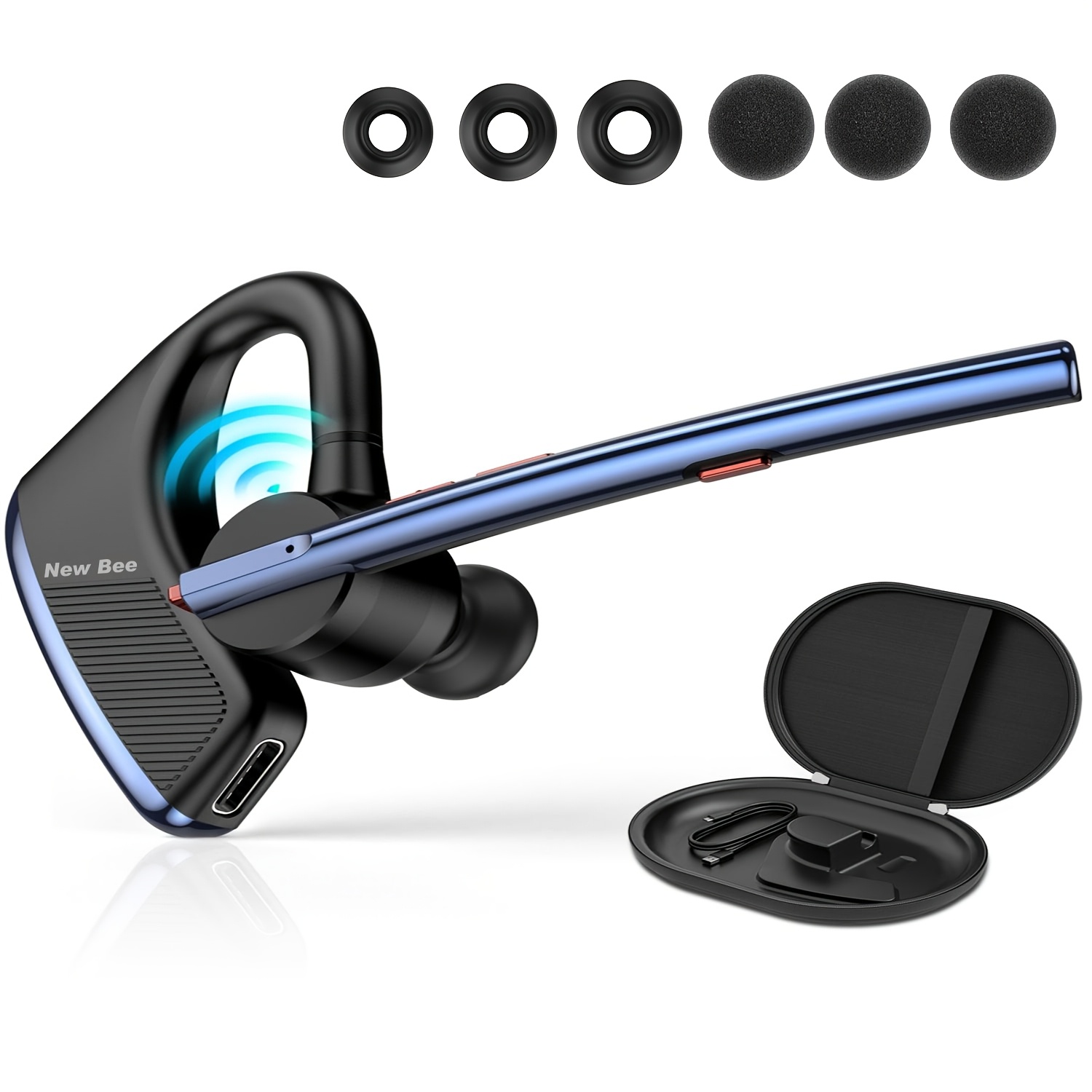 E-shop New Bee M50 Kabellose -Ohr-Kopfhörer mit Mikrofon, Business-Headset QCCV5.2, 48 Stunden Musik- & Gesprächszeit, CVC8.0 eingebautes automatisches