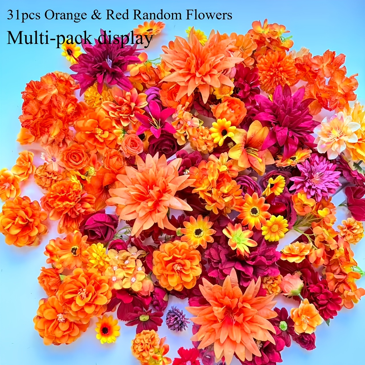 TEMU 31 pezzi di di fiori arancioni e rossi di dimensioni casuali da 3 cm a , per decorazioni domestiche, composizioni autunnali, Halloween,