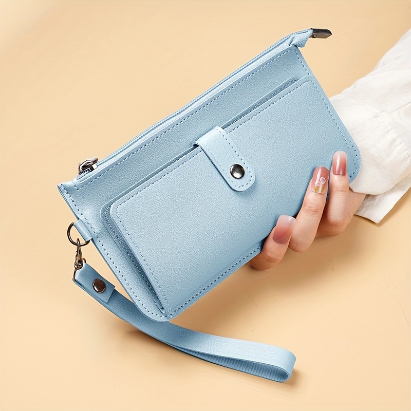 Image of Women's Folding Ladies Zipper Large Capacity Coin Purse Multi-card Card Holder Wrist Strap Clutch