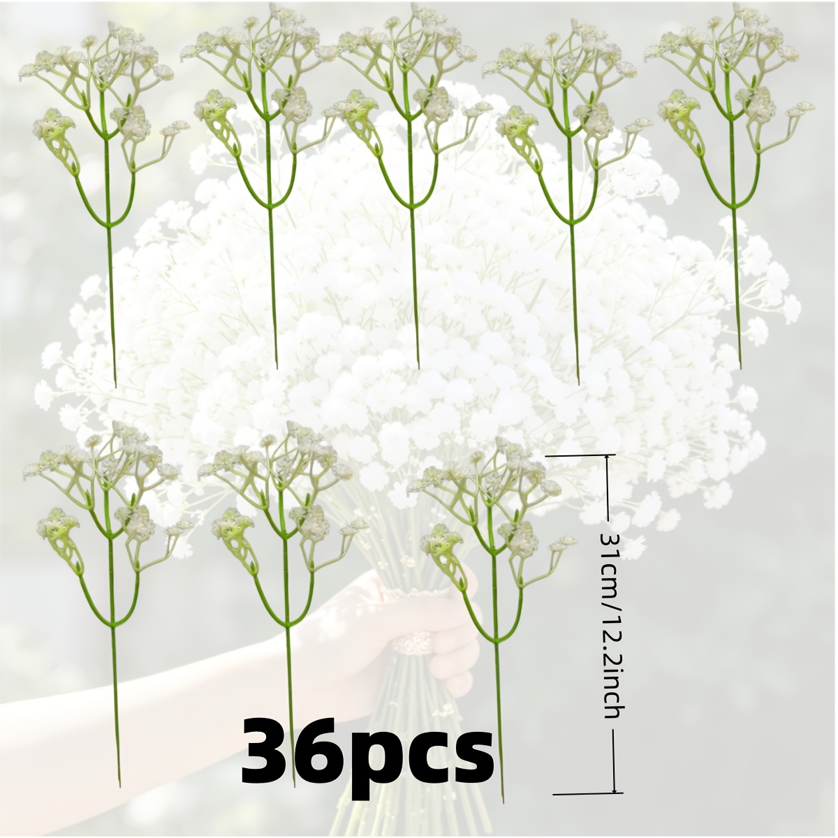 TEMU 36pcs Fleurs Artificielles de Qualité Supérieure 'S Breath, Bouquet Faux 'S Breath Blanc, pour Décoration de Mariage Anniversaire, Style
