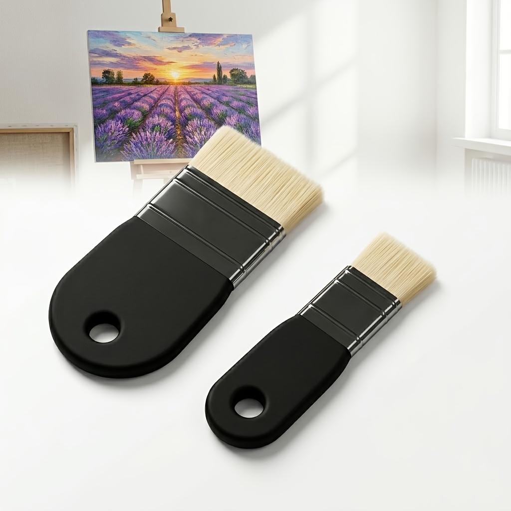 TEMU Lot de 2 pinceaux plats pour acrylique, huile, peinture à l'huile, vernis, aquarelle, pour peintre, étudiant, artiste et pinceaux en nylon pour