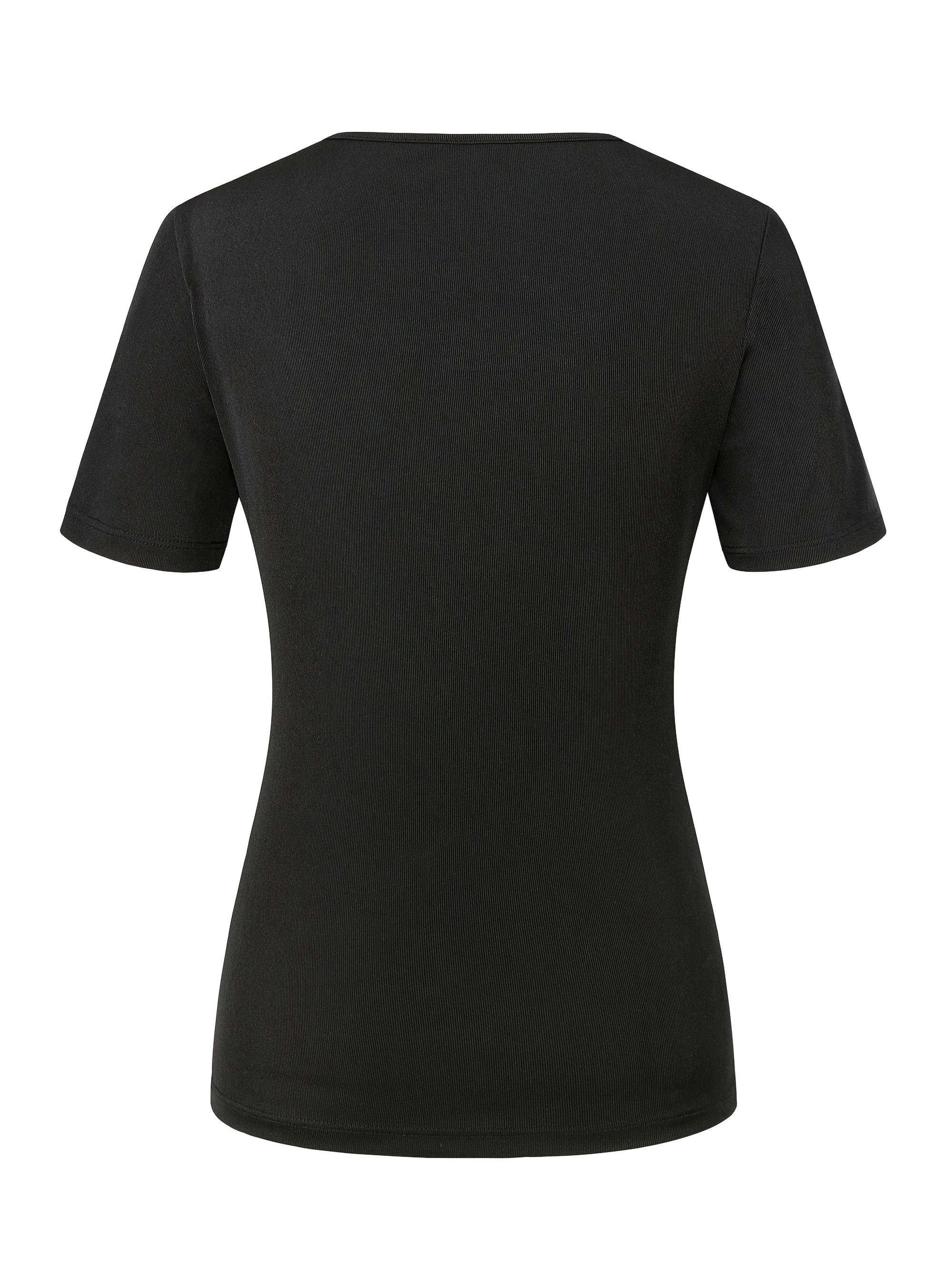 Solid Color Square Neck T-Shirt, Casual Short Sleeve Slim T-Shirt For Spring & Summer, Women's Clothing