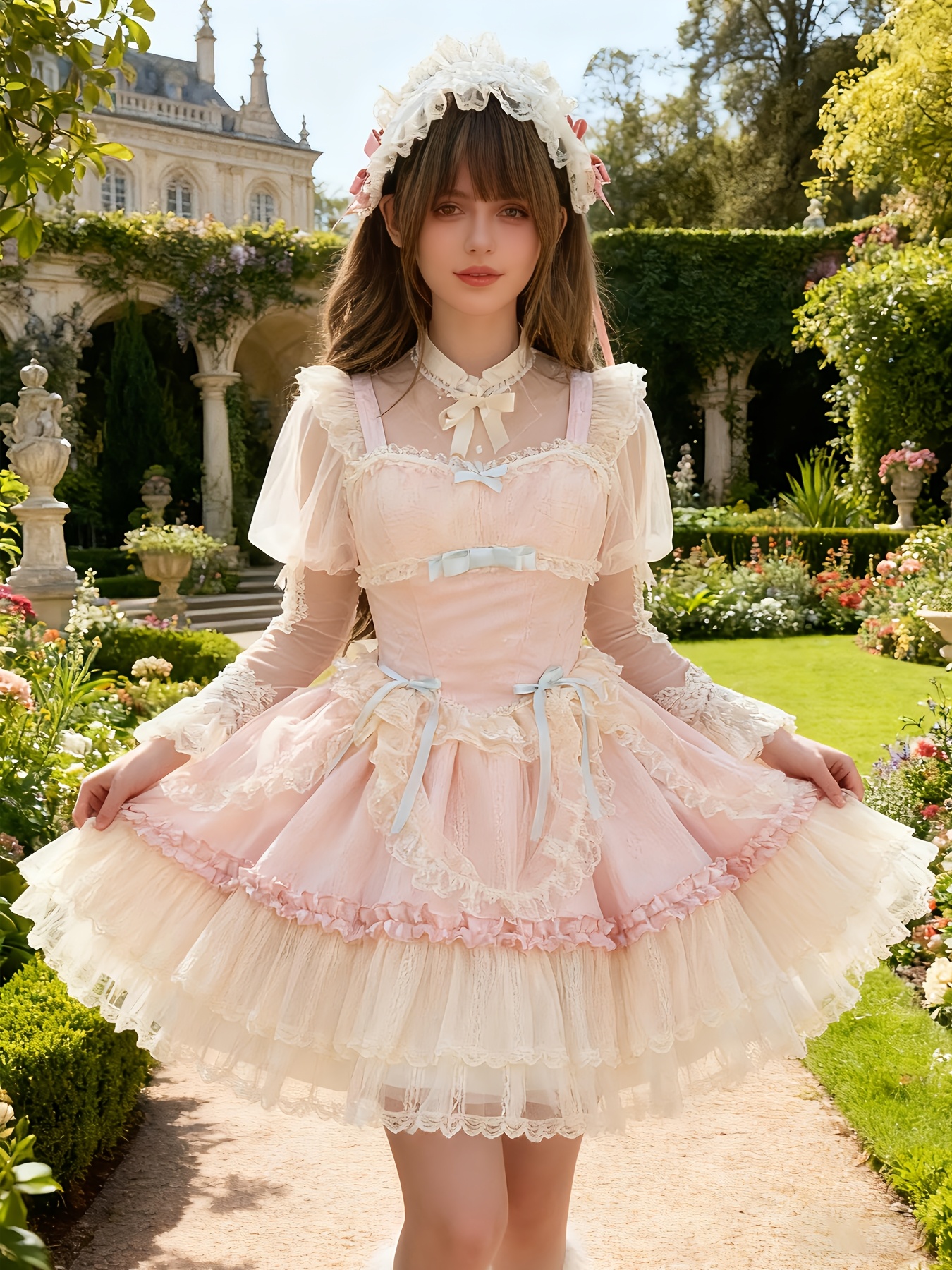 open lace back dress Princess Tulle Pink Puffy Long Sleeve Ball Gown Prom Dress, Sweet  Quinceanera Dress cg10574 main image 0