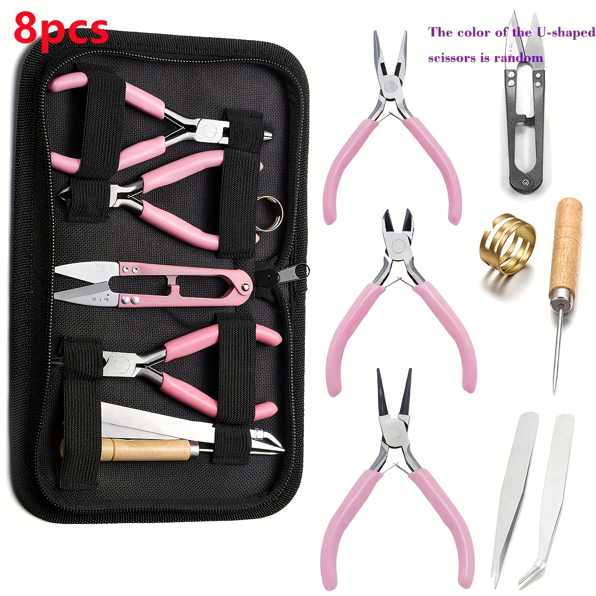 8pcs/set, 2pcs/set Premium Pliers Tool Kit For Making, Includes 3 Different Multi-functional Pliers 2pcs Tweezers 1pc Cone 1pc Random -shaped Scissors 1pc , Suitable For Beginners And
