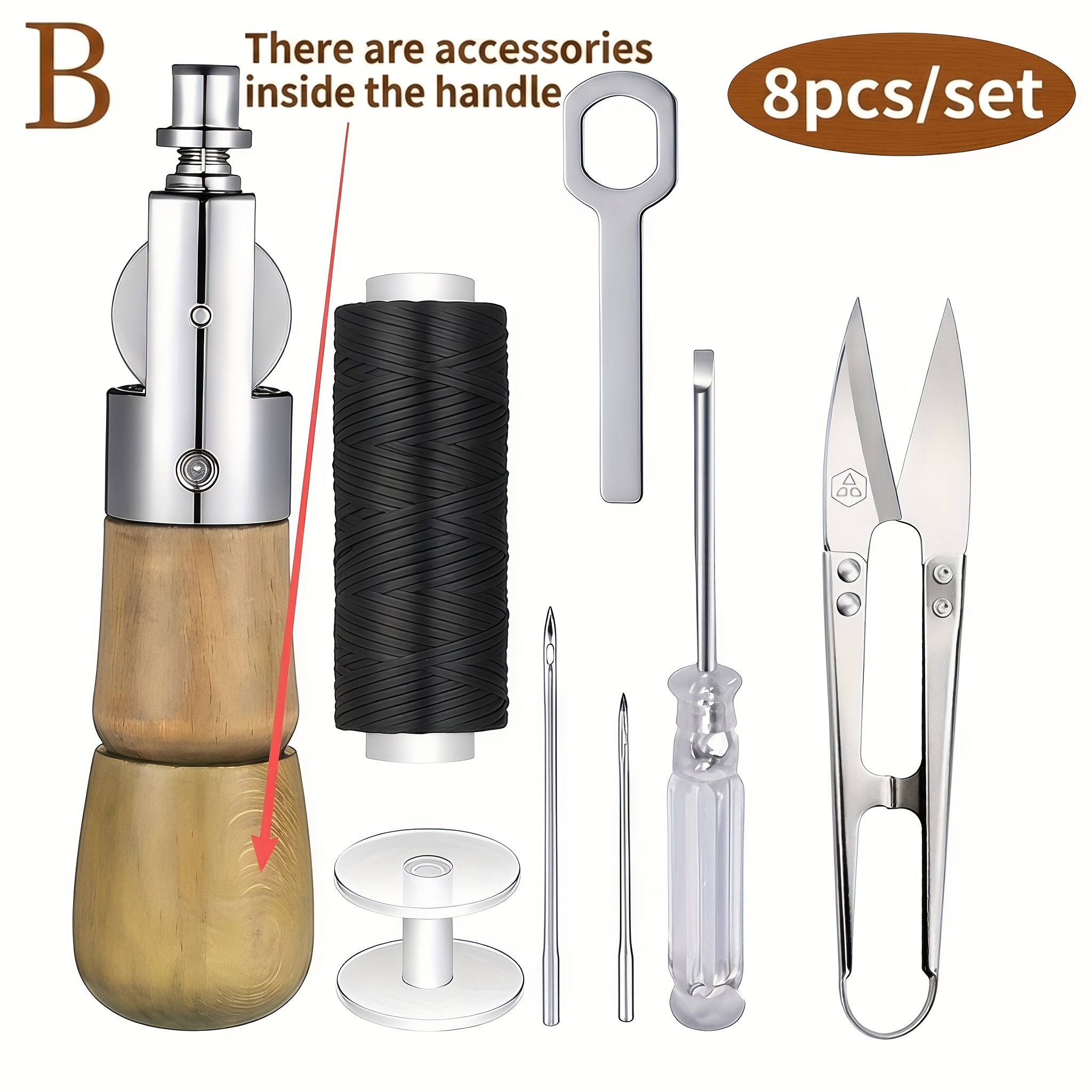 8pcs Handmade Faux Leather Sewing Tool Set, Including Cutter