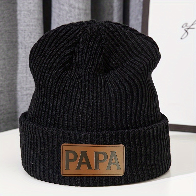 

Papa Patch Knitted Hat Simple Multicolor Beanie Autumn Winter Soft Warm Cold Hat Suitable For Father's Day