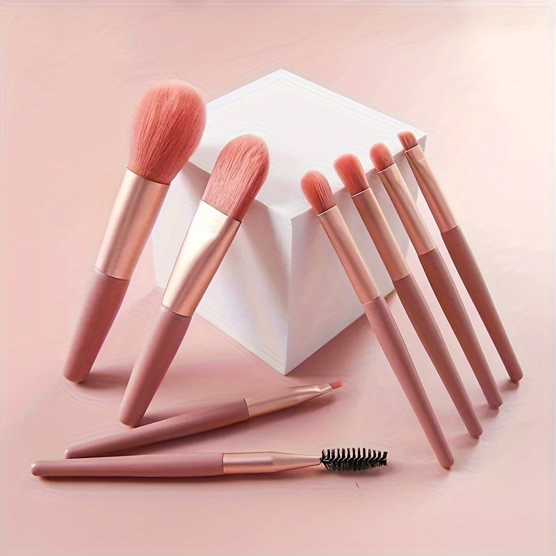

8 Pcs/set, Mini Portable Makeup Brush Set With Soft Pouch, Beginner's Eye Shadow, Foundation, Concealer, Lip Brush, Loose Powder, Blush, Contour, Professional Cosmetic Tools