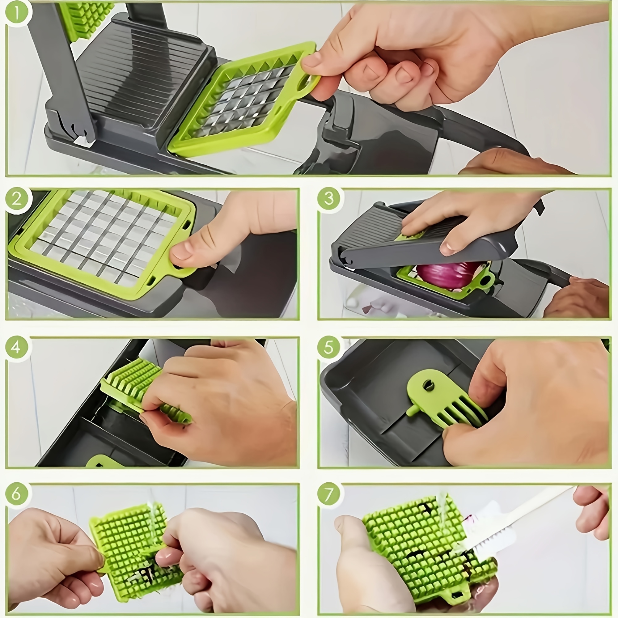 vegetable chopper professional onion chopper multifunctional food chopper kitchen onion chopper with 3 5 blades salad potato carrot garlic container kitchen gadget set Product details 7