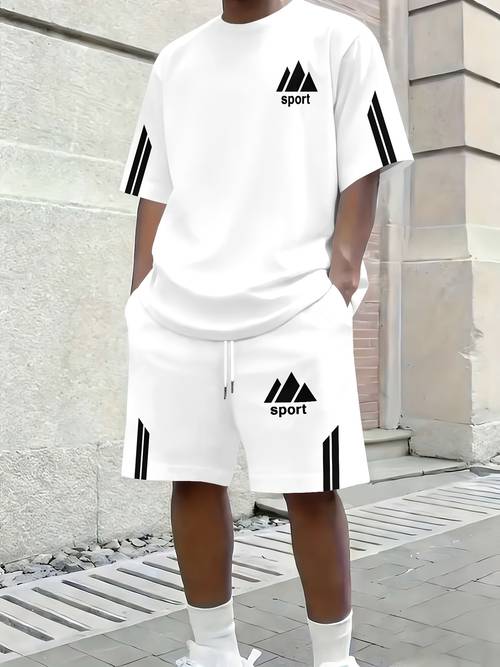 mens casual sportswear set summer casual short sleeve and shorts 2pcs set