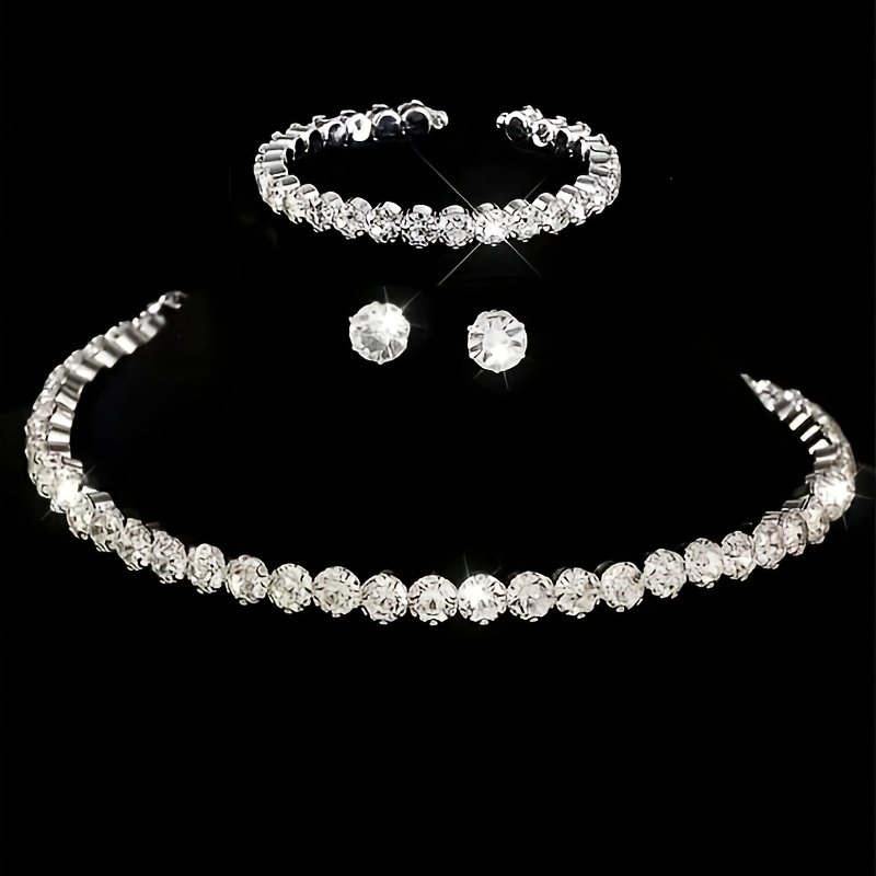 TEMU Ensemble de bijoux comprenant un collier, des boucles d'oreilles et un bracelet, parfait pour les mariées