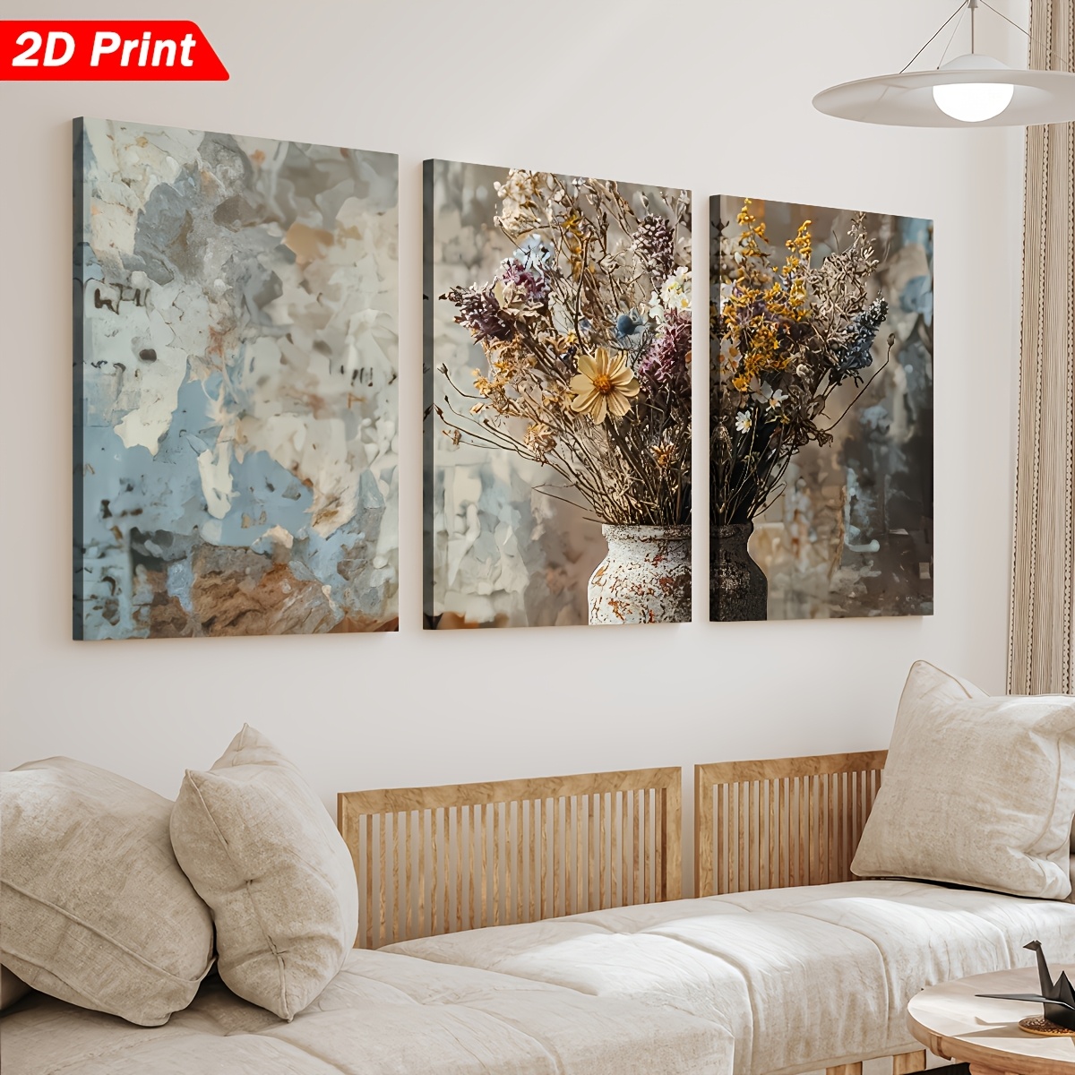 Set de 3 piezas planas 2D, cuadro al óleo en lienzo y póster con marco plano 2D | Arte de pared abstracto floral vintage de paisaje, para decoración del hogar, decoración de la habitación, regalo de vacaciones para sala de estar, dormitorio, comedor, obra de arte colgante para oficina