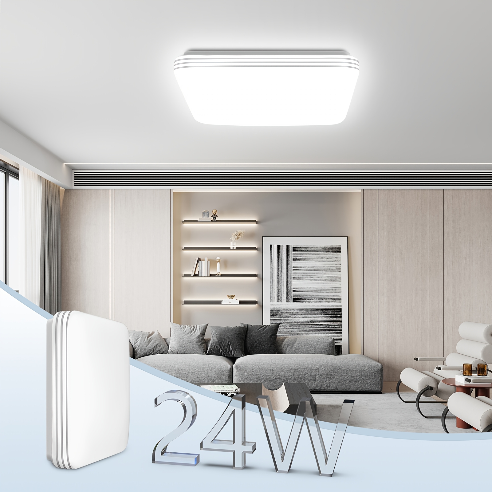 1pc 24w Ceiling Light Fixture, Flush Mounted Lighting, Cool White Suitable For Kitchen, Living Room, Hardwired Plug-and-play Installation, Flush Mount Light