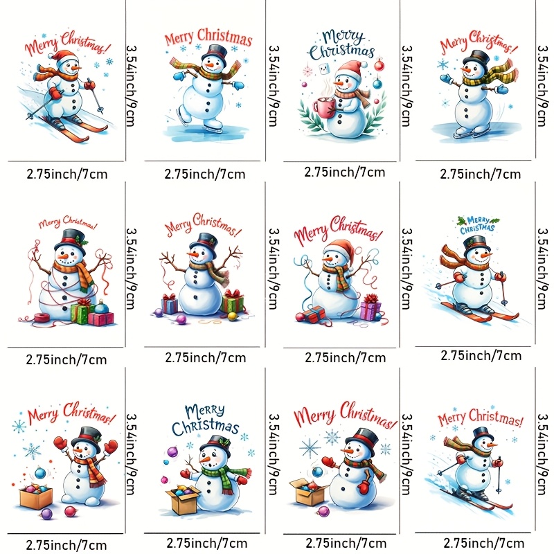 TEMU 12pcs Merry Christmas Snowman Uv Transfer Stickers Self-adhesive Vinyl, Glossy End, Perfect For Mugs, Glassware, Laptops | Festive Holiday Designs With Snowflakes, Gifts, And Holiday Greetings