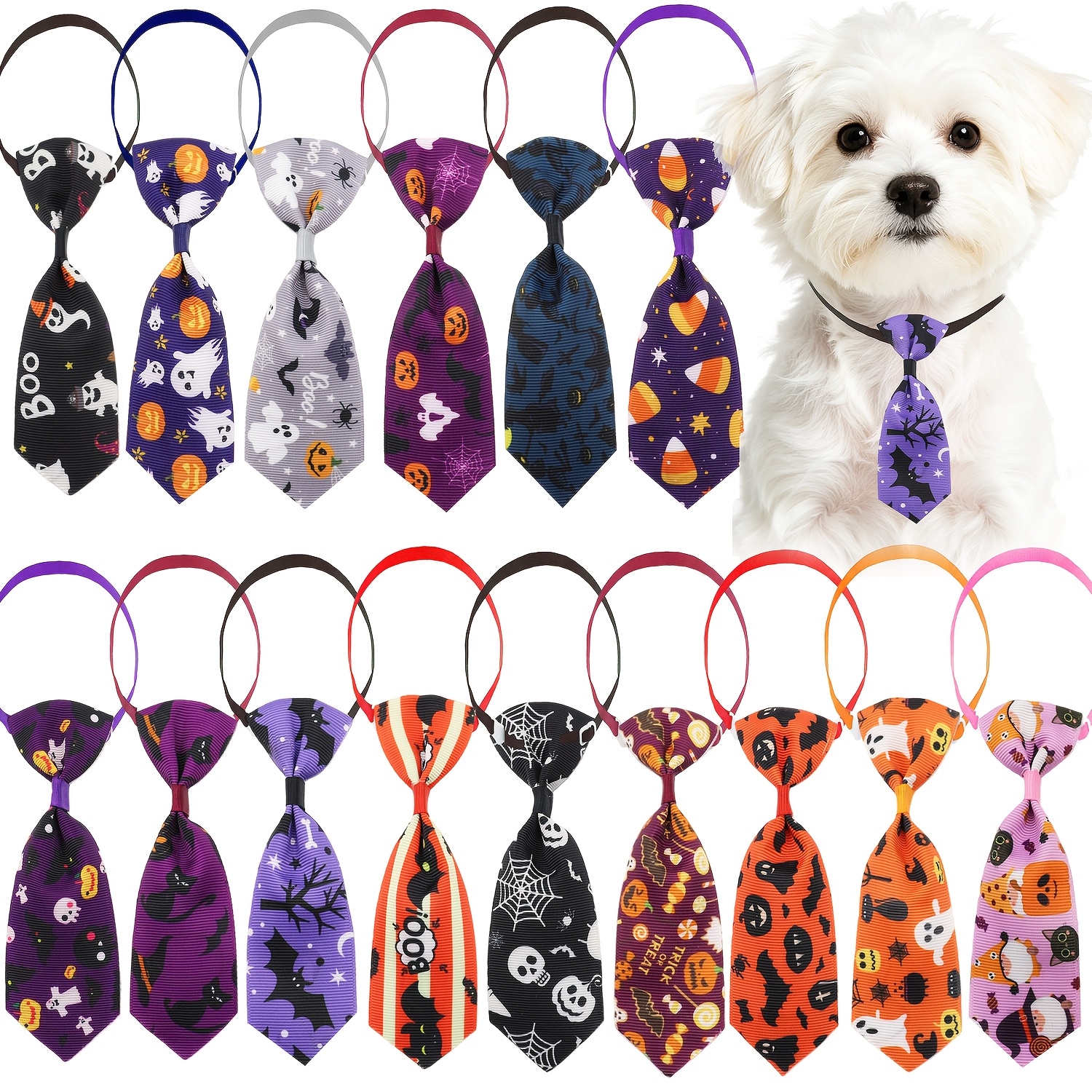 TEMU 22pcs Halloween Pattern Dog Bowties Horrible Printing Pet Grooming Additions Bow Ties Neckties Adjustable Bows For Dogs