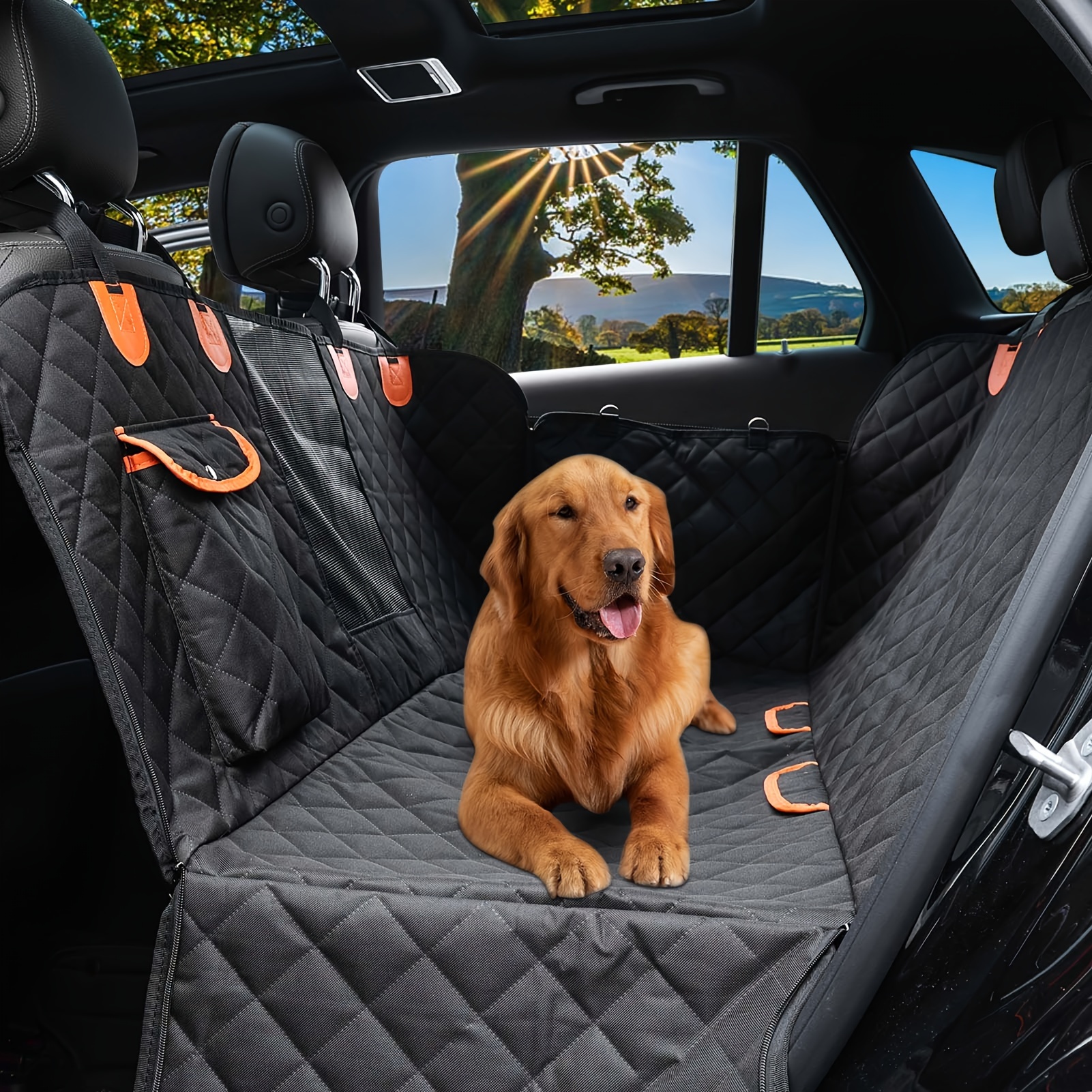 TEMU Dog Car Seat Cover With Mesh Window, 600d Oxford Waterproof Scratchproof Cars Pet Backseat Covers, Nonslip Dog Hammock For Car Truck Suv (54" W X 58" L)