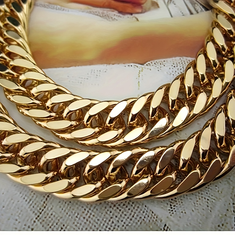 

Europe And The United States Popular Fashion Men And Women Gold-plated 12mm Flat Chain Nk Chain Necklace Jewelry Gifts