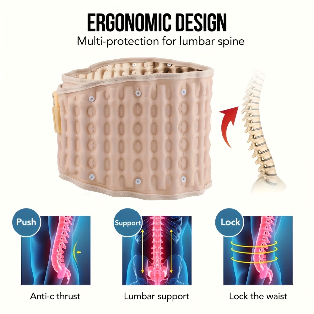 adjustable inflatable lumbar support belt with traction device beige waist support for running and sports hand washable   herniated disc traction belt 0