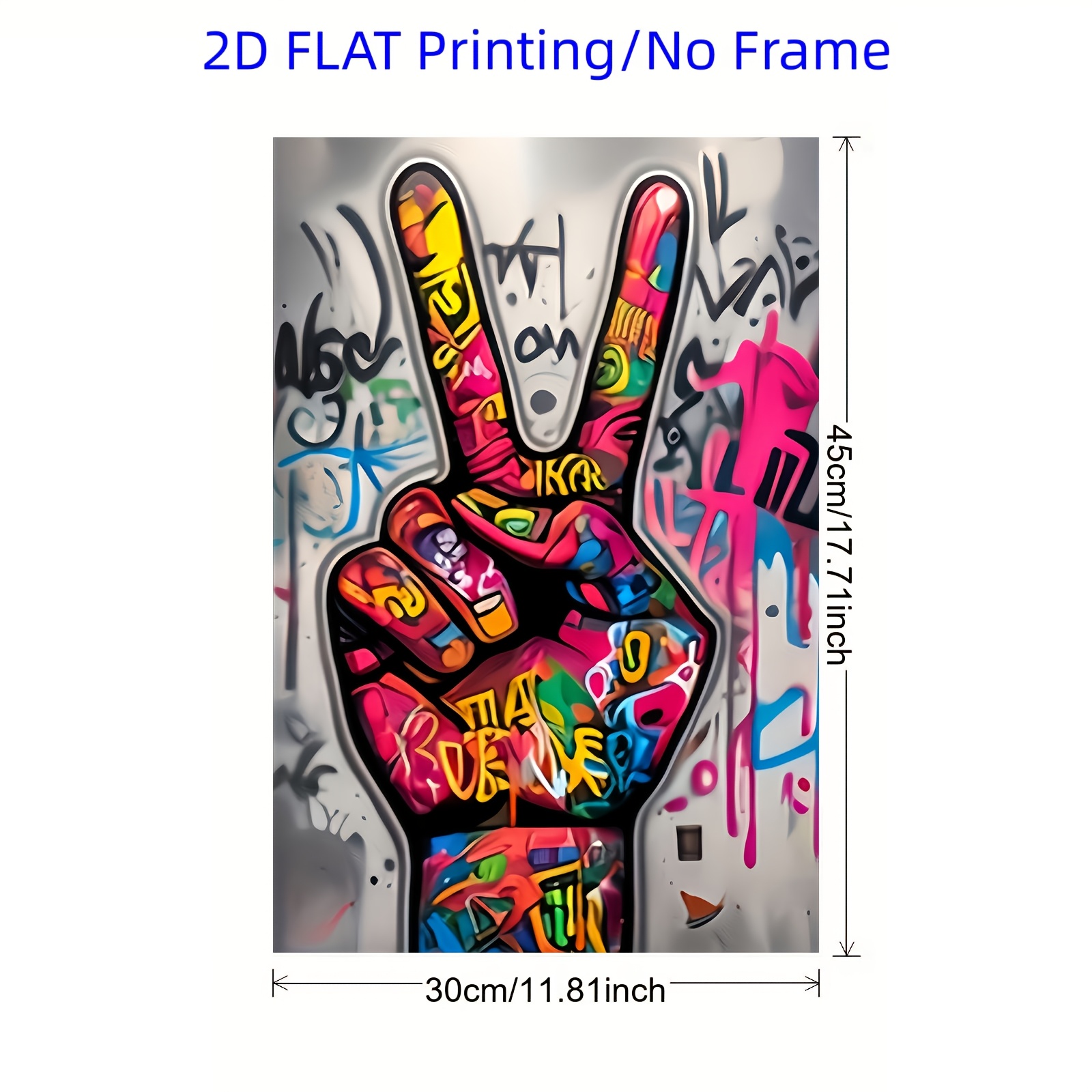 TEMU 2D Plat, 2D Plat, [2D Plat] 1pc Art Mural sur Toile Graffiti Vibrant Symbole de Paix, 30.48X45.72Cm Cadre Affiche de de , Décor Coloré pour