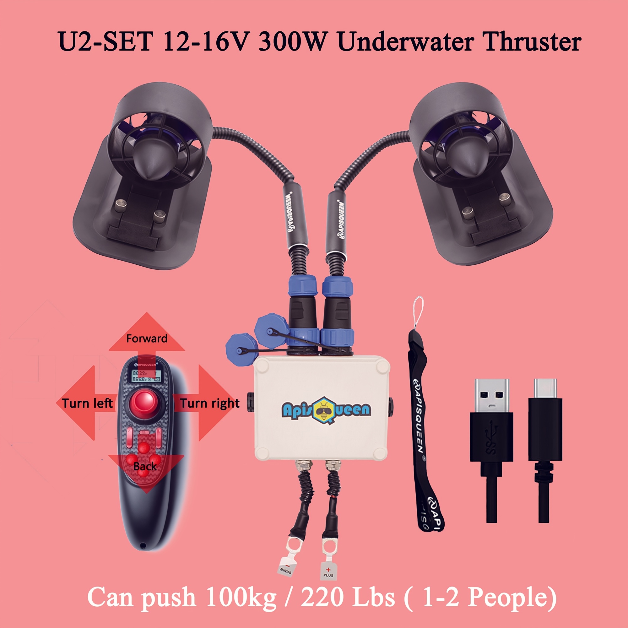 Propulseur Sous-Marin DS-01 - Poussée 1,5 Kg - Étanche 100 M - 24V - Pour ROV, Drone Aquatique - Métal