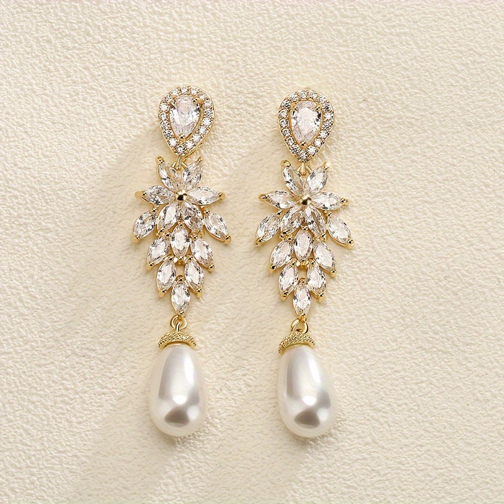 Hot Water Drop Faux Pearl Zircon Earrings Wedding Bridesmaid - Temu Canada