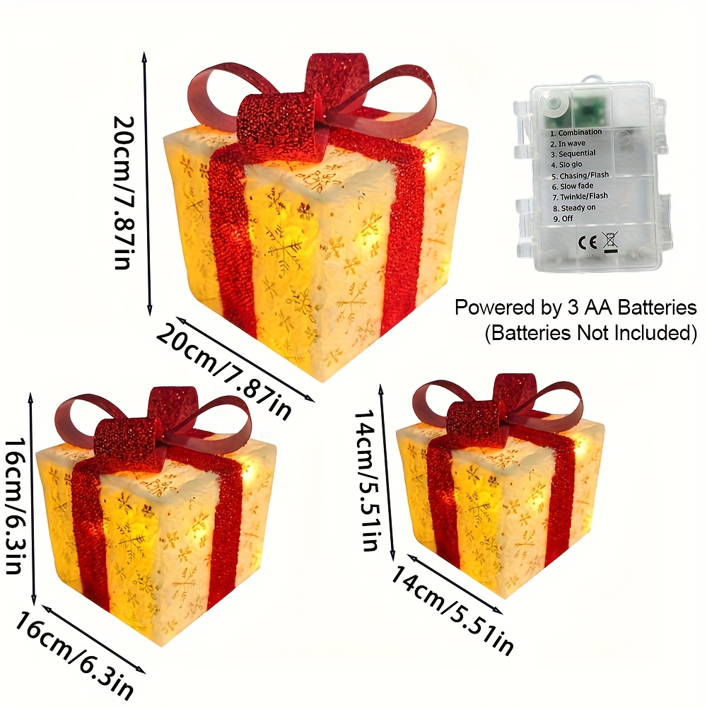 3pcs Plush Christmas Glowing Gift Box, Christmas Red Bow Gift Box, Christmas Party Gift Box with Golden Snowflakes, Suitable for Christmas Tree, Holiday Decoration, Home Decoration, Christmas Celebration Gifts, Collectible Buildings & Accessories, Best for Christmas, Christmas Light Gift Box, Christmas Decoration, Christmas Stuff Cheap, Christmas Village, Christmas Home Decoration