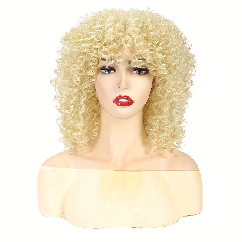 Blonde Curly Wigs 70s Kinky Brown Blonde Claret Black Afro Temu