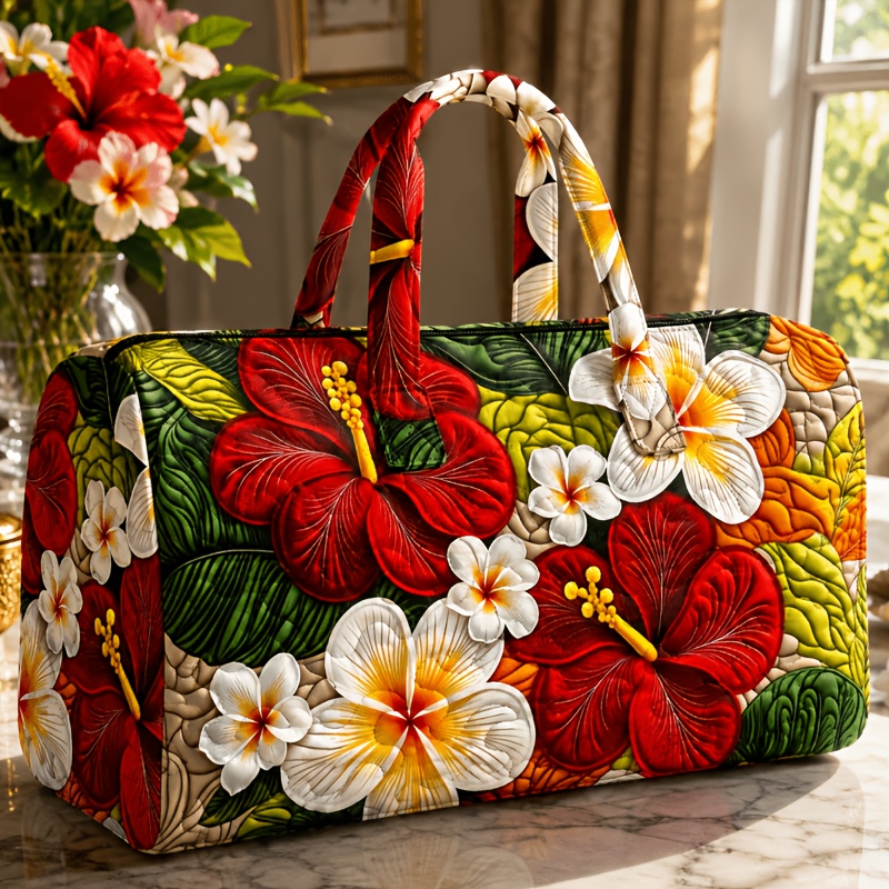 Image of Women's Shoulder Bag With Detailed Textured Tropical Floral & Leaf Print, Lightweight Bag Multiple Specifications , Stylish Fashion Handbag Perfect For Daily Commuting, Travel And Shopping