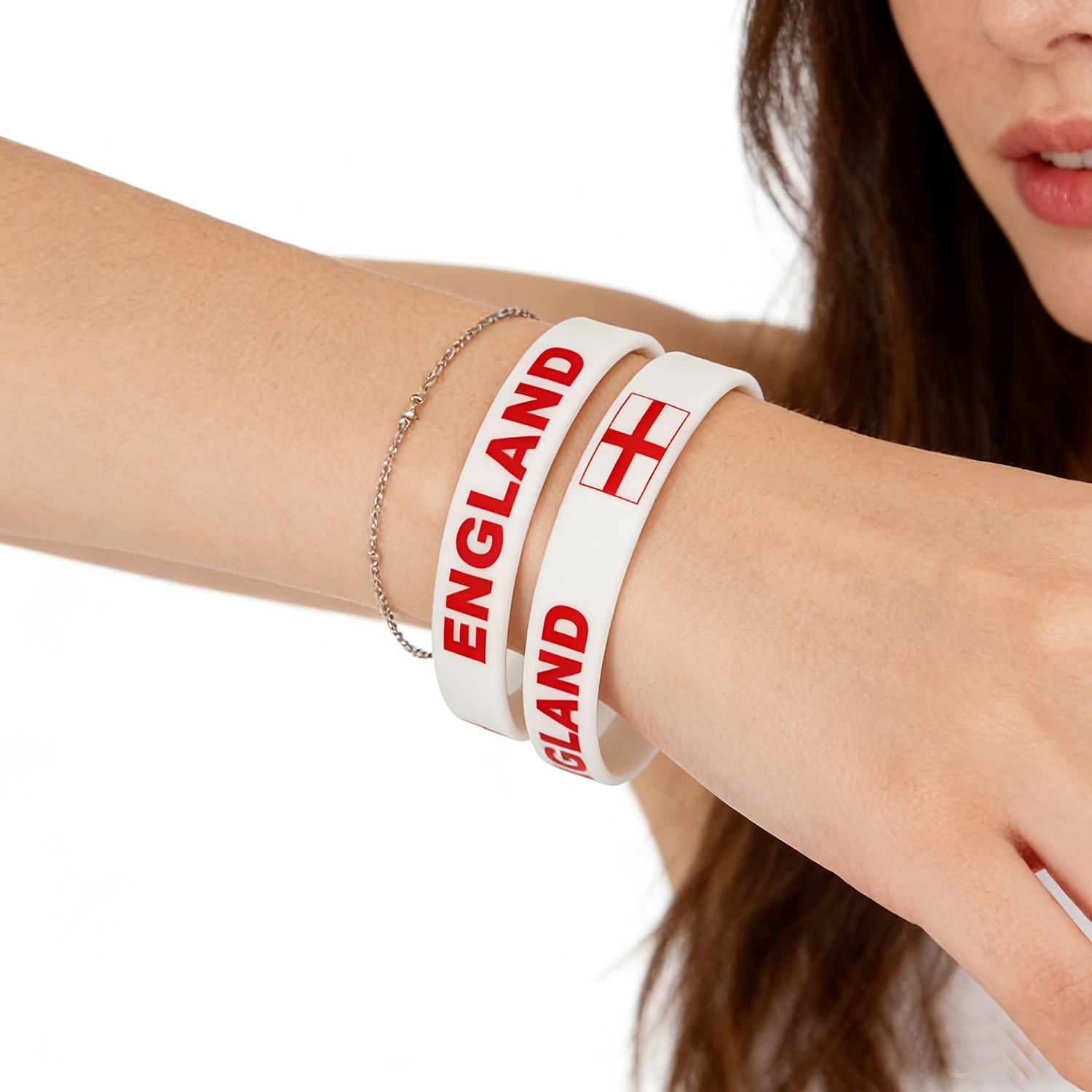 TEMU Pack de 2 pulseras de silicona de Inglaterra, pulsera elástica de Inglaterra para uso diario, equipo de fútbol, de partidos, pulsera elástica