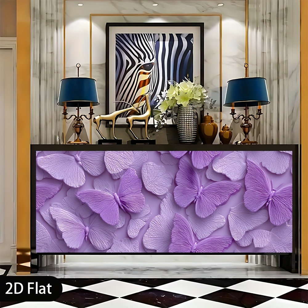 TEMU 1 stuks 2D plat ontwerp, paarse vlinderpatroon, sterk 3D-effect, reliëfstijl, rijke textuur. Deze verwijderbare zelfklevende behangpapier heeft