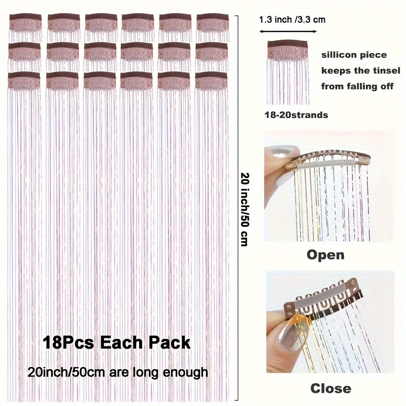 beautiful wig clips cross border laser   18pcs set tinsel hair colorful shiny golden and silvery thread gift box bb clips   hair extensions christmas gift Product details 0