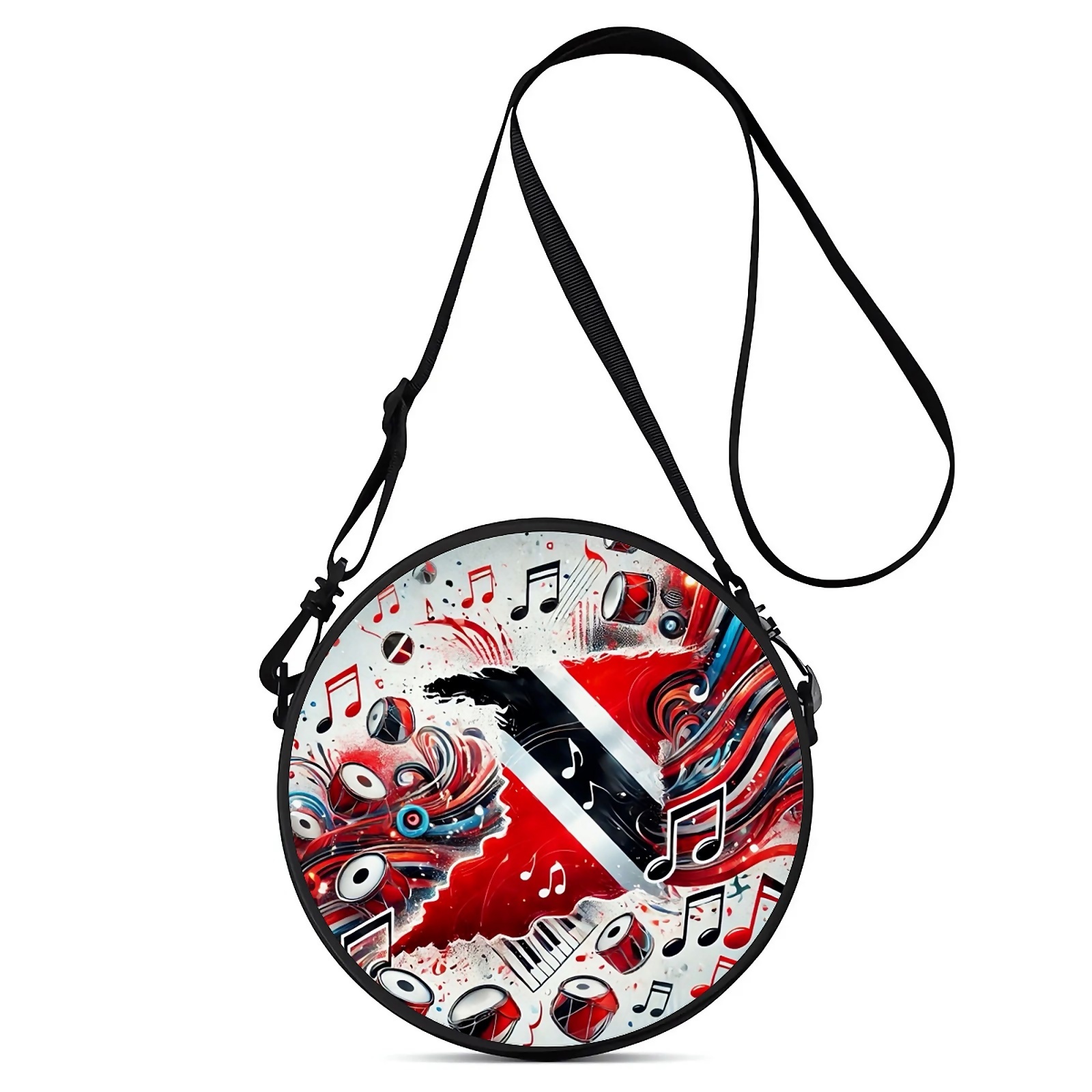 TEMU 1pc Trinidad And Tobago Flag Pattern Round Crossbody Bag, This Trendy Unisex Round Shoulder Bag Features An Adjustable Shoulder Strap And Zipper