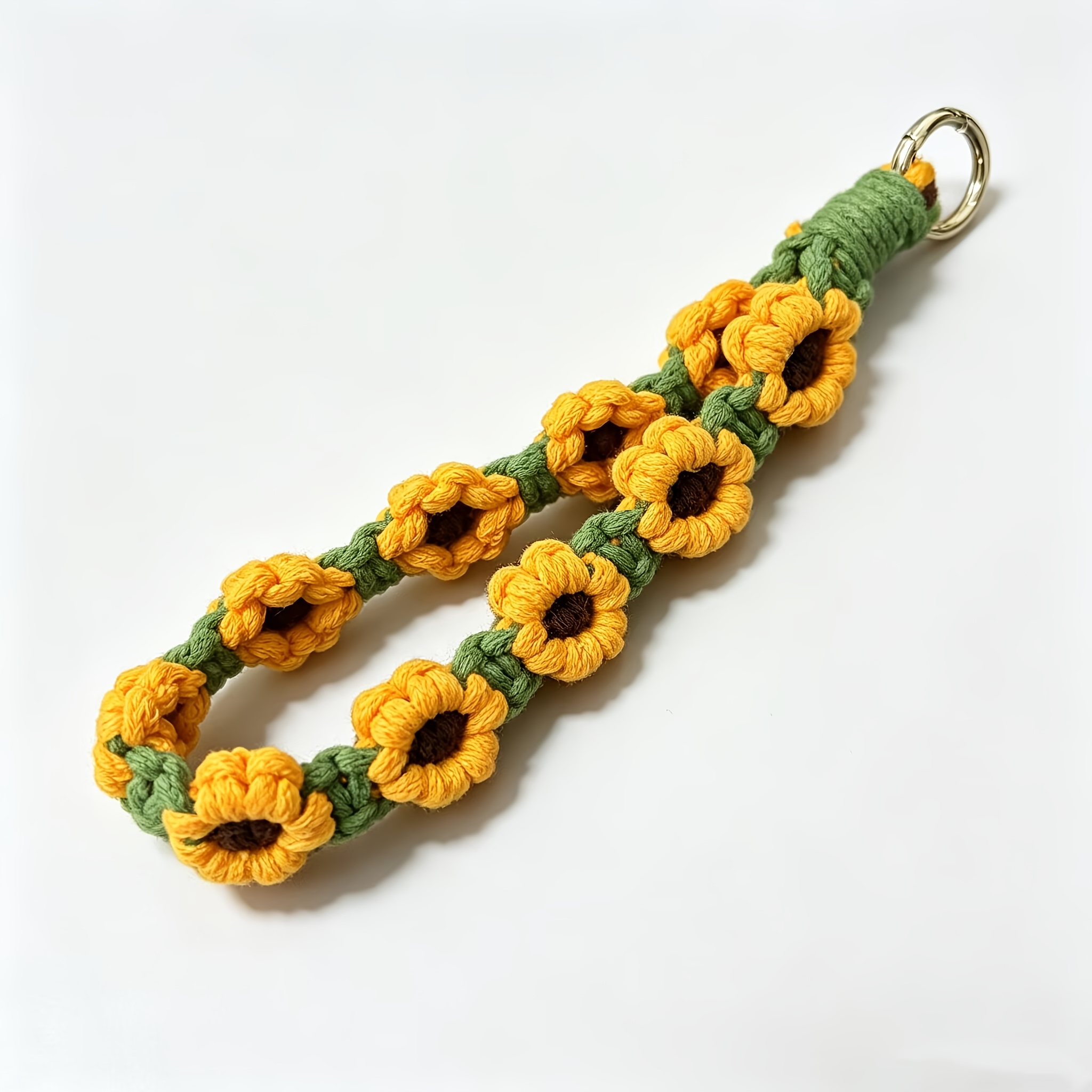 TEMU Bracelet porte-clés bohème fait main en tricot - Design floral au crochet , style