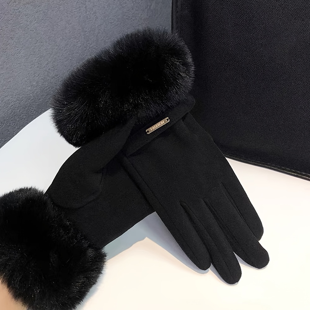 TEMU Gants thermiques pour femme compatibles avec écran tactile, chauds pour l'hiver, doublés de peluche, à large bordure et poignet élastique,