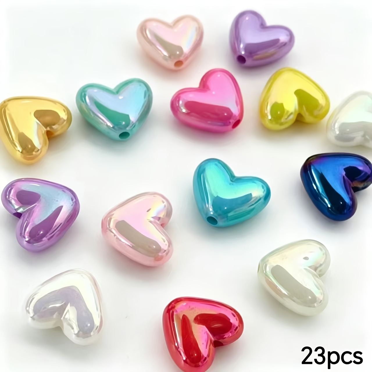 TEMU 17MM 23pcs Perles à trou de cœur électroplaqué brillant, perles de cœur pêche lisses et brillantes, bracelet de perles , collier, perles de cœur