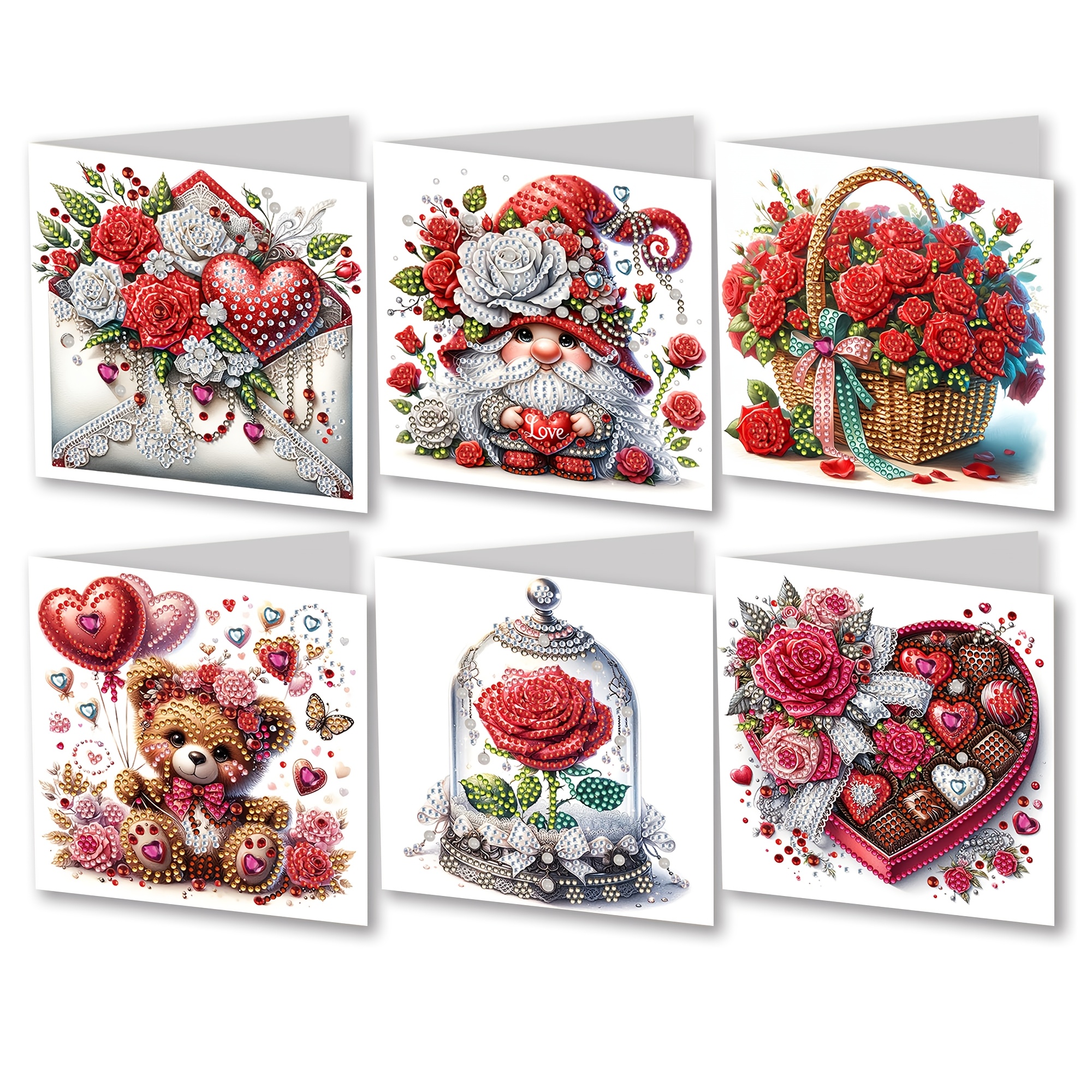 

Diy Diamond Painting Valentine's Day Greeting Card 6pcs Set With Rose Bear And 6 White Envelopes. Irregular Crystal Rhinestones. Diy Book. More Beautiful And Shining After