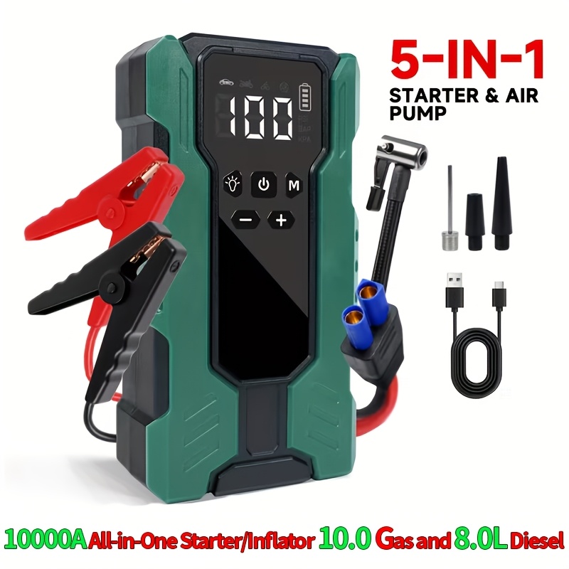 TEMU 10000a Multi-functional Emergency Supply With Air Pump, Portable Car Battery Starter, Digital Tire Inflator, Suitable For 2.64 Gallon Gasoline