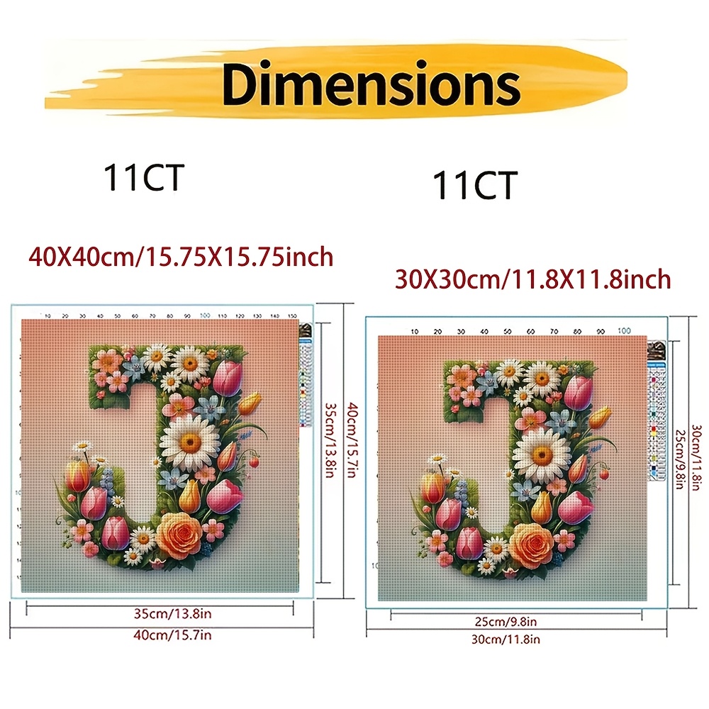 Frameless Stitch Printing Kit, Floral Composition of Letter J