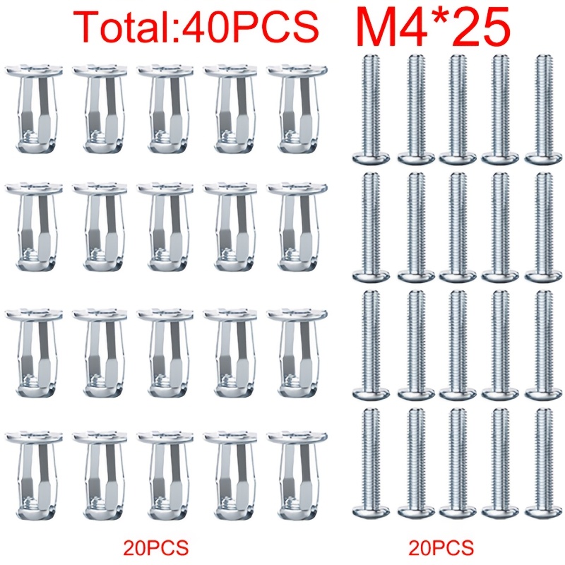TEMU Lot de 40 vis à expansion à écrou à pétales M4*25/M5*25, écrous tchèques, pour tôle, plaques, plaques d'immatriculation, écrous antivol, vis à