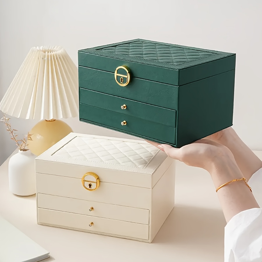 1pc rectangle jewelry box multi layer large capacity zipper closure tabletop with practical and exquisite design for girls women mom friends birthday valentines day jewelry organizers Product details 2