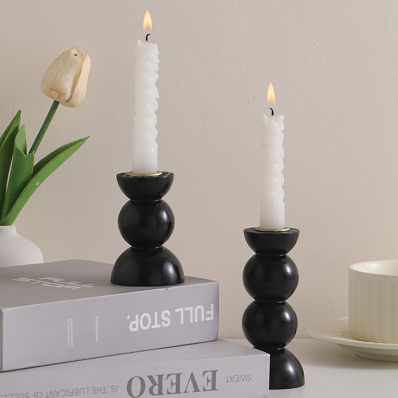 TEMU 1 Pair Nordic Creative Round Spiral Wooden Candlesticks, Unique Shape, Candlelight Dinner Photo Prop, Wedding Anniversary Birthday Date