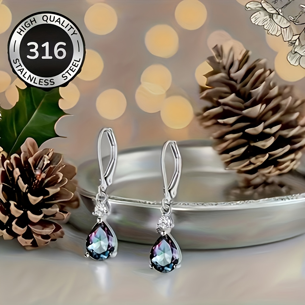 TEMU Stainless Steel Teardrop Pear-shaped Earrings, Elegant Ladies' Banquet Gift Ear Jewelry, Suitable For Daily Wear Fashionable Women's Earrings,