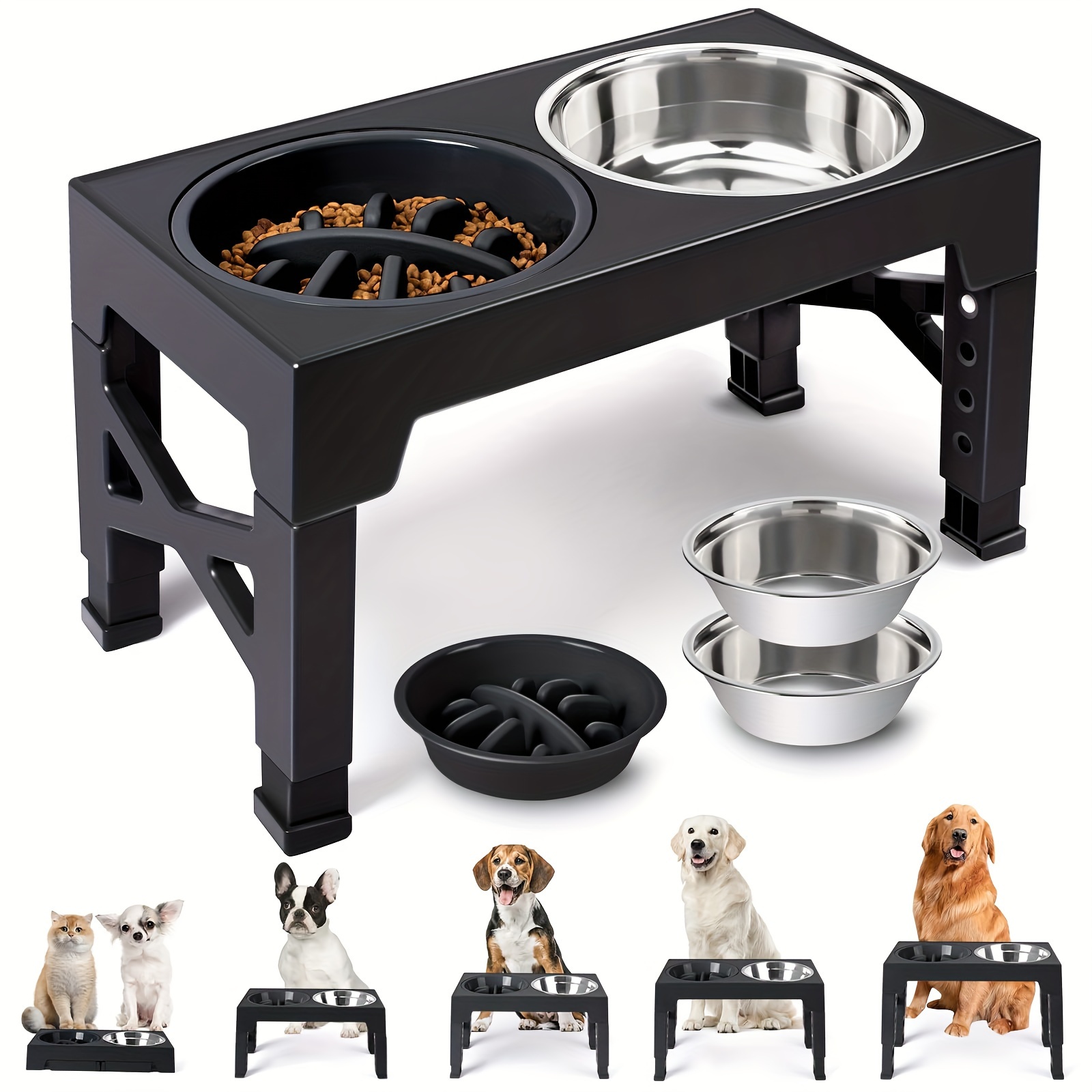 

Elevated Dog Bowls, 5 Stand, 2 Bowls Feeder , Adjusts To Height 3.2" To 12.2" For Small