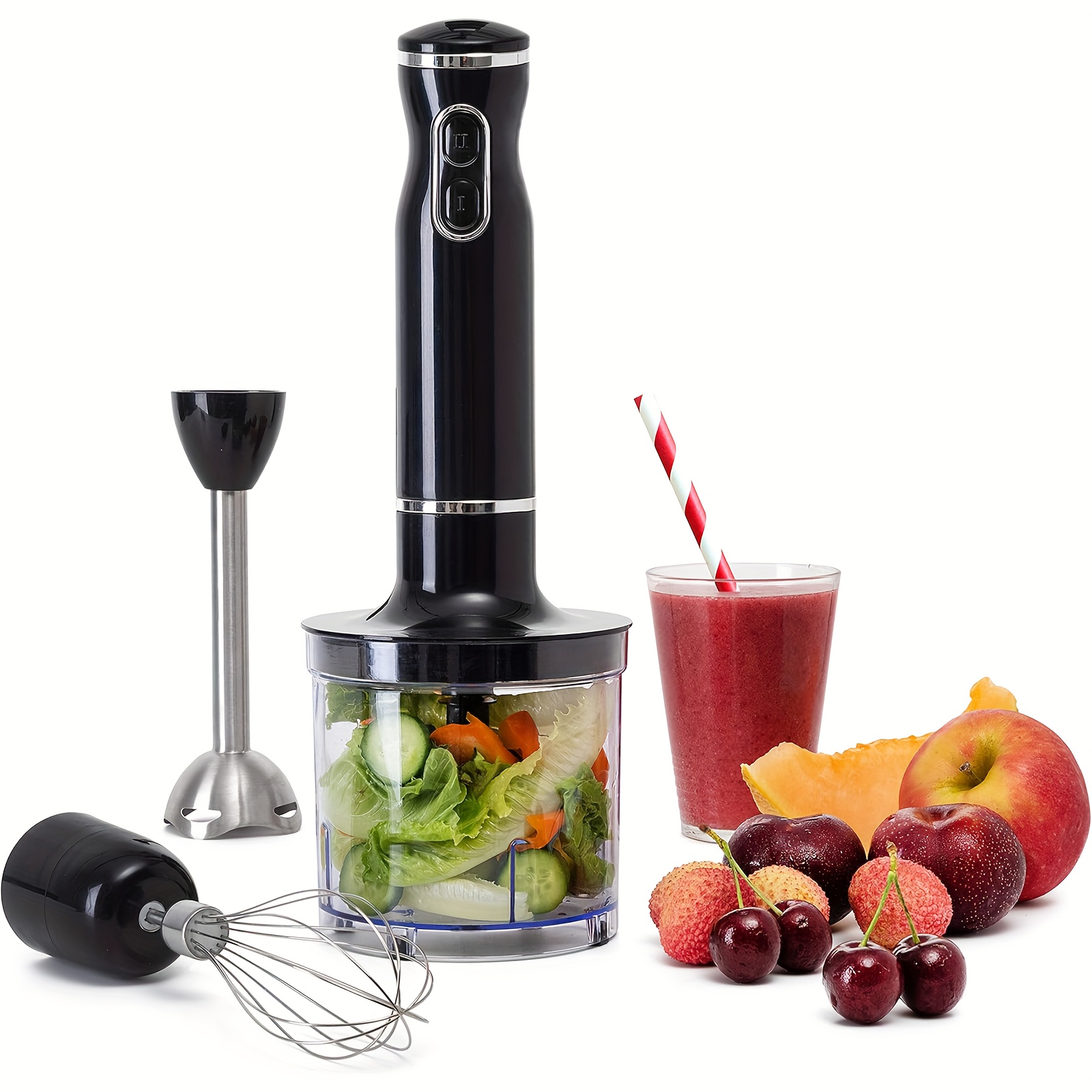 TEMU Hand Blender Electric With Egg Whisk & Chopper, Powerful 260 Watt Stick Blender, Hand Mixer Set Stainless Steel Shaft & , Handheld Blender With Ergonomic Handle