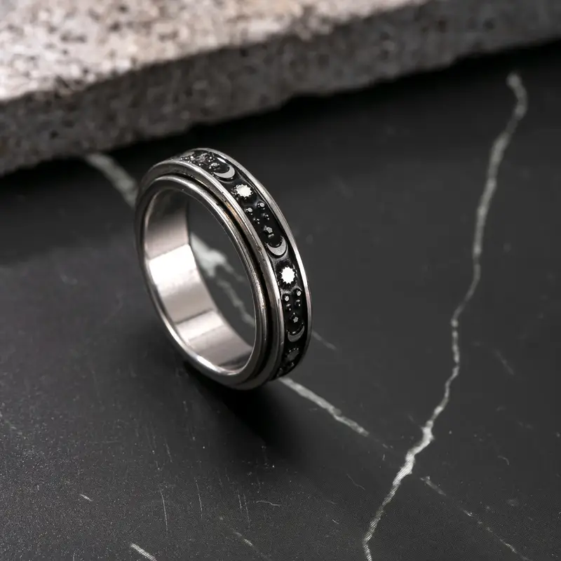 1pc rotatable ring 304 304 stainless steel black perfect gift for casual attire parties and outdoor events party accessory celestial theme durable band moon decor Product details 4